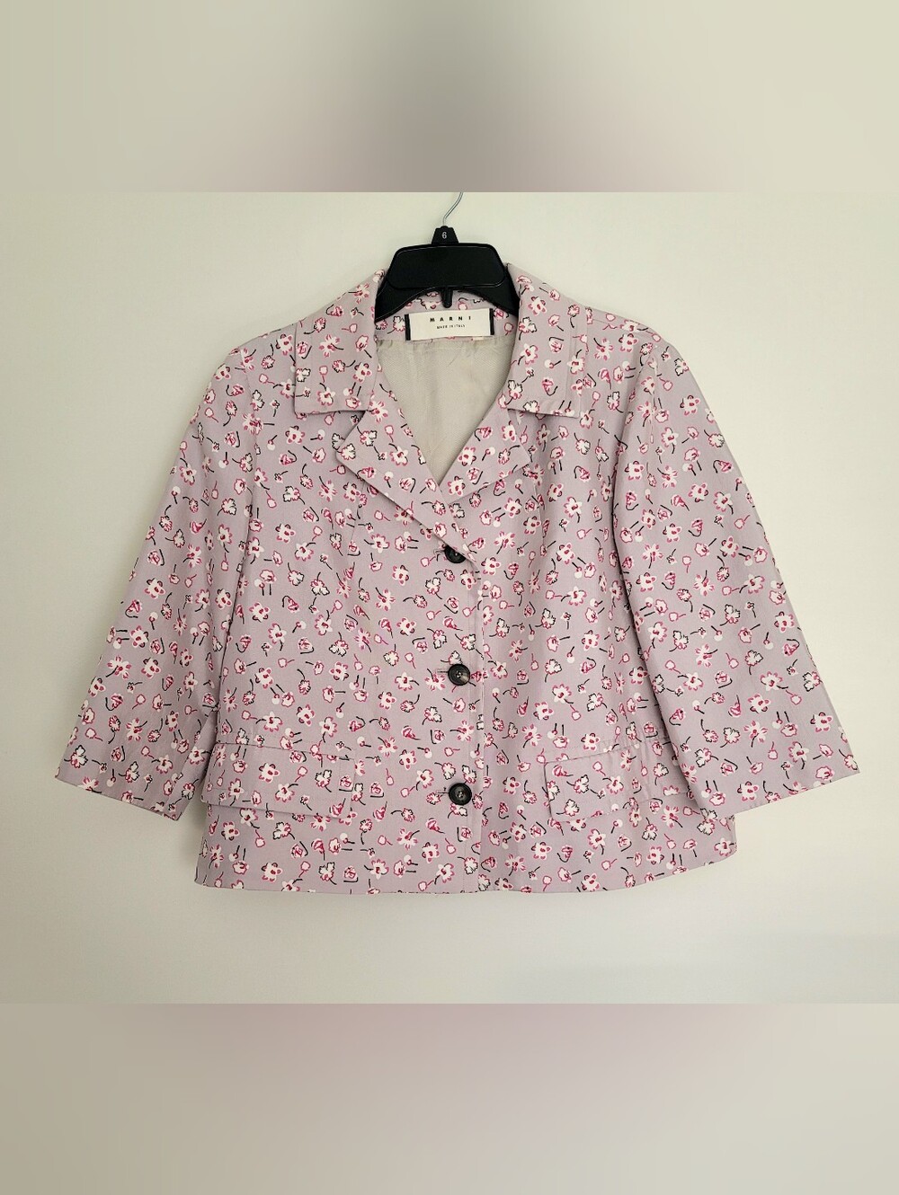 MARNI Floral Cotton Silk Boxy 3/4 Sleeve Blazer Jacket IT 42 US 6  Made In Italy